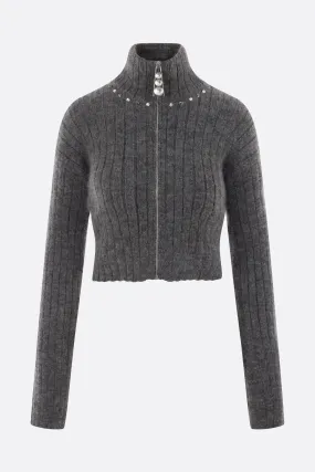  ALESSANDRA RICH cardigan cropped full-zip in misto lana 