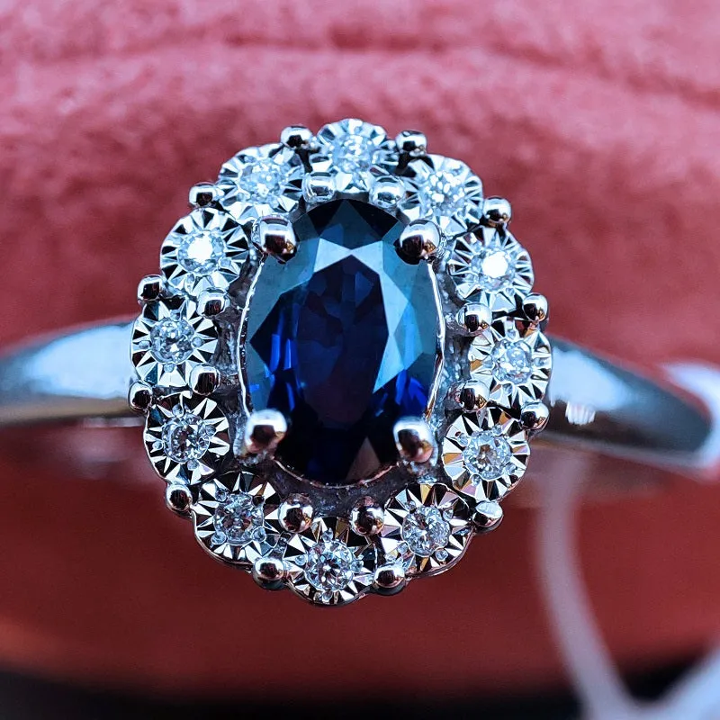 Anello DonnaOro MAGIA con cestino in Oro Bianco 18kt, Diamanti e Zaffiro