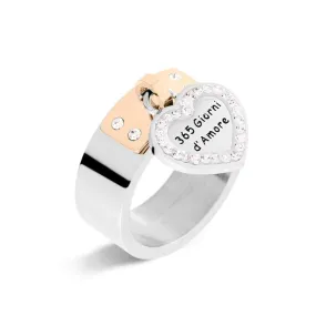 Anello Fascia Cuore Lady Message Acciaio Bicolore Bianco / Rosa Cristallo Bianco 1673109