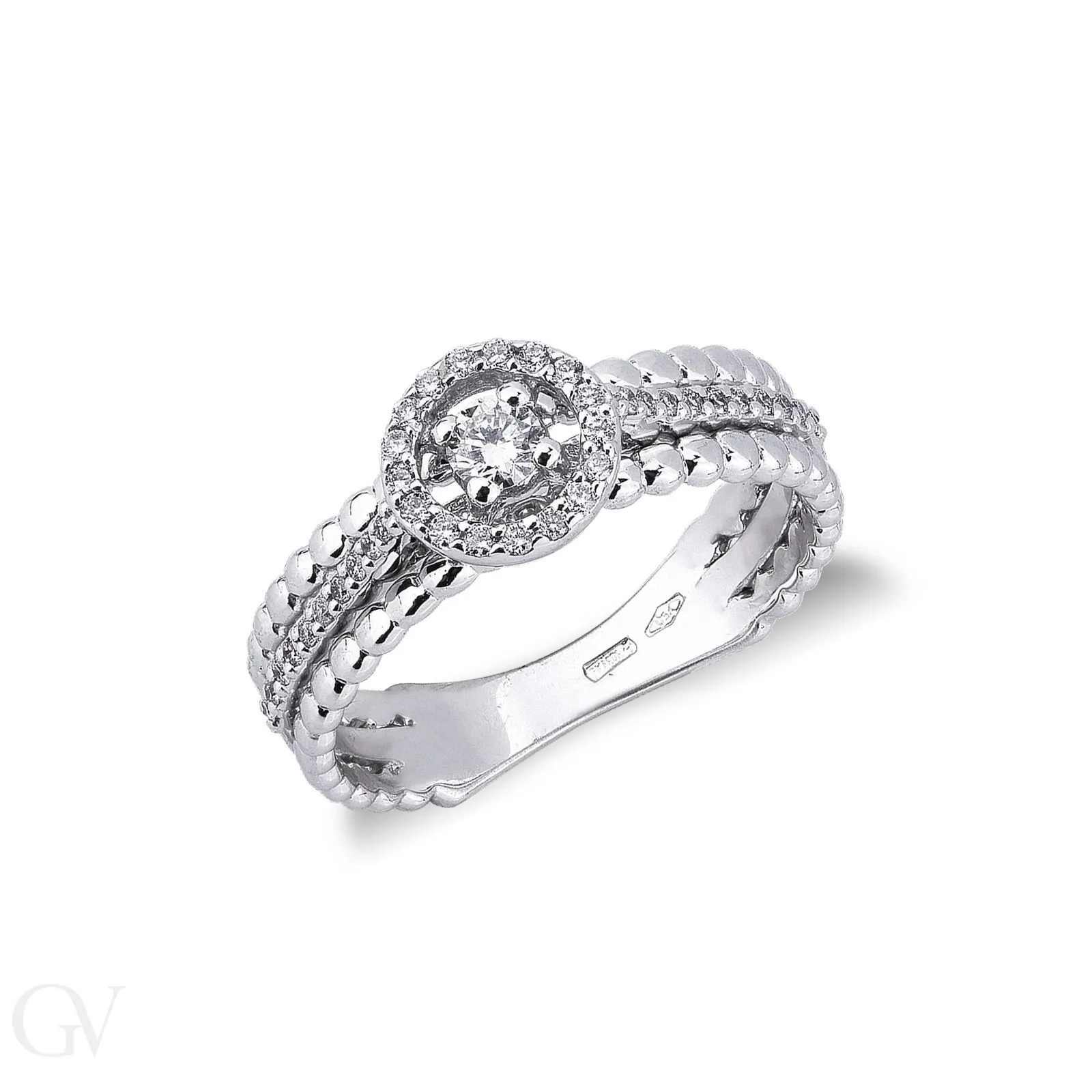Anello in Oro Bianco 18k a filo ritorto con Diamanti