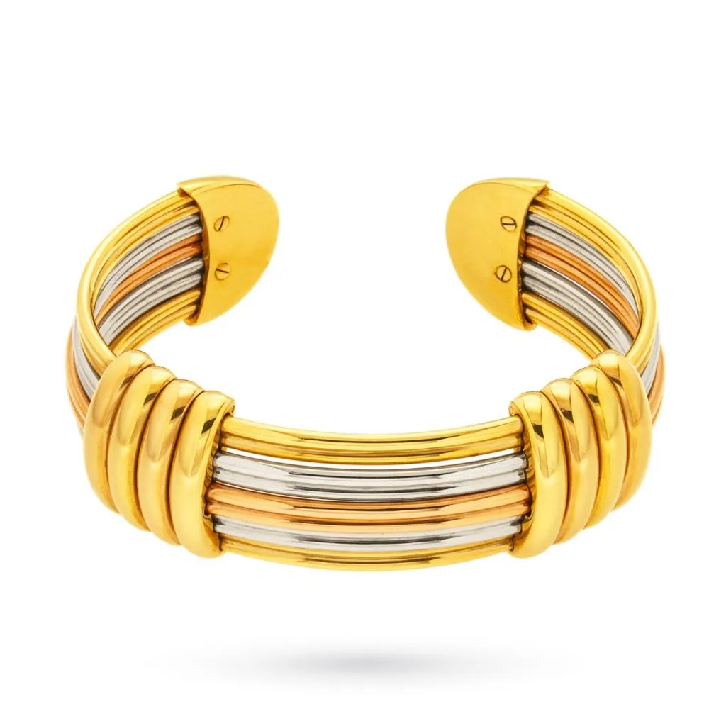 Bracciale rigido multifilo in oro giallo, bianco e rosa 18kt