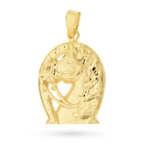 Ciondolo oro giallo 18kt con ferro e testa di cavallo