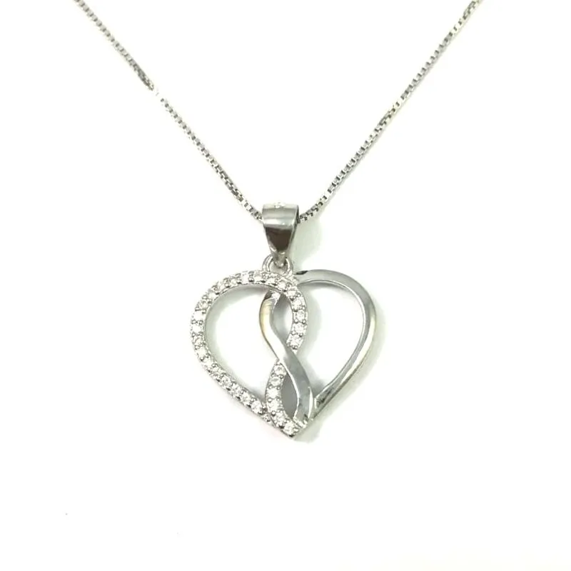 COLLANA CUORE DA DONNA IN ARGENTO 925 RODIATO ORO BIANCO CON ZIRCONI BRILLANTI