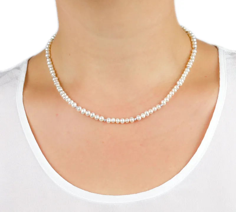 Collana di perle acqua dolce 5 mm e palline in oro bianco