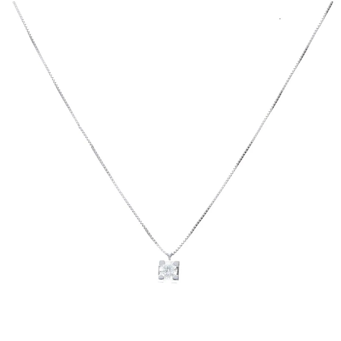 Collana punto luce in oro bianco con diamanti ct 0.12