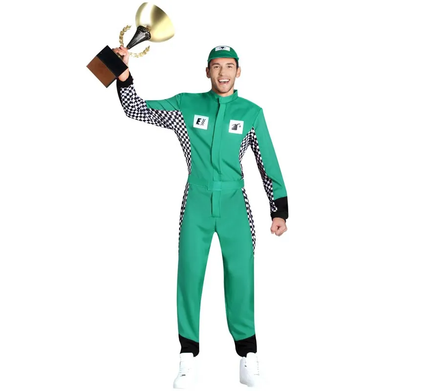 Costume da automobilista verde per uomo