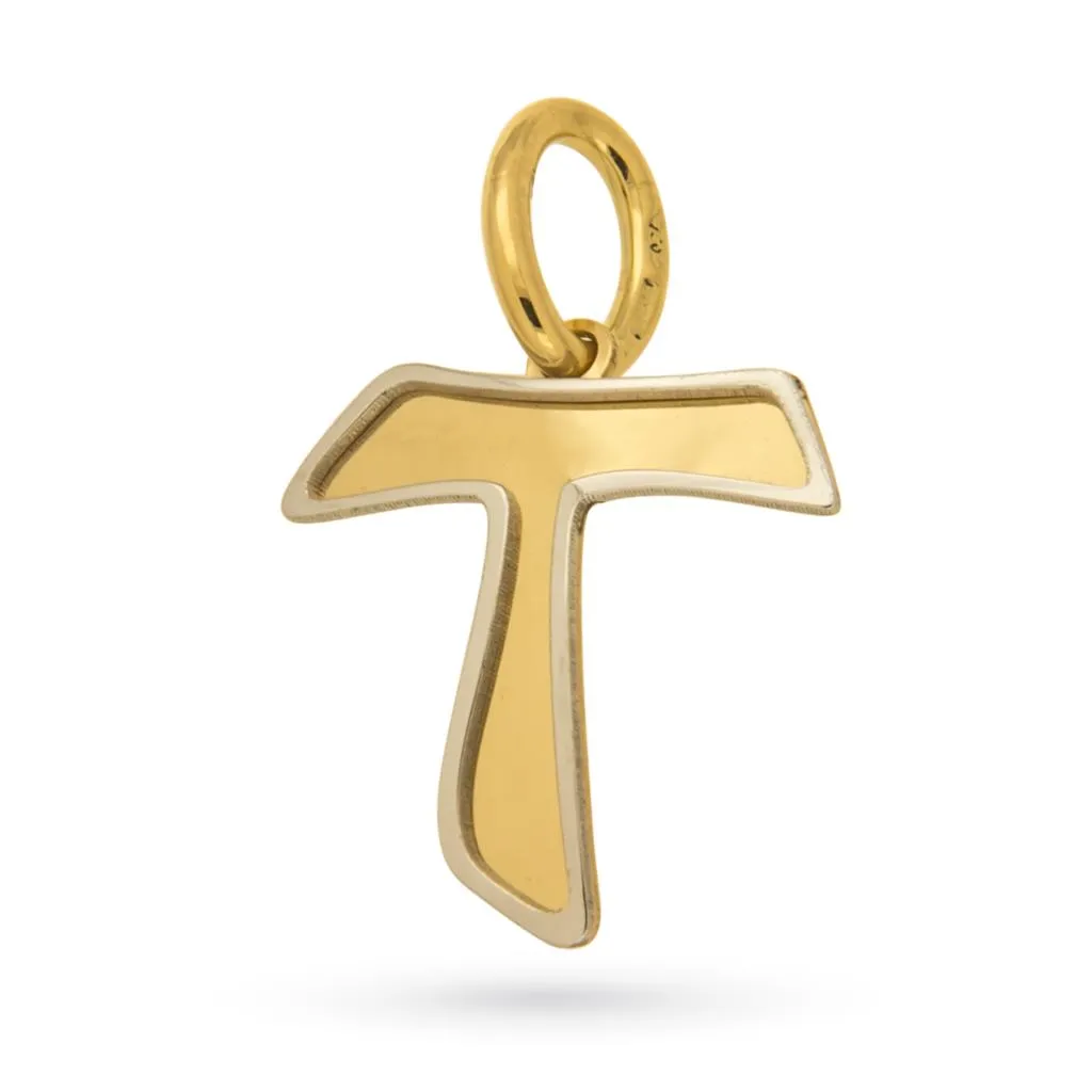 Croce Tau in oro giallo e bianco 18kt