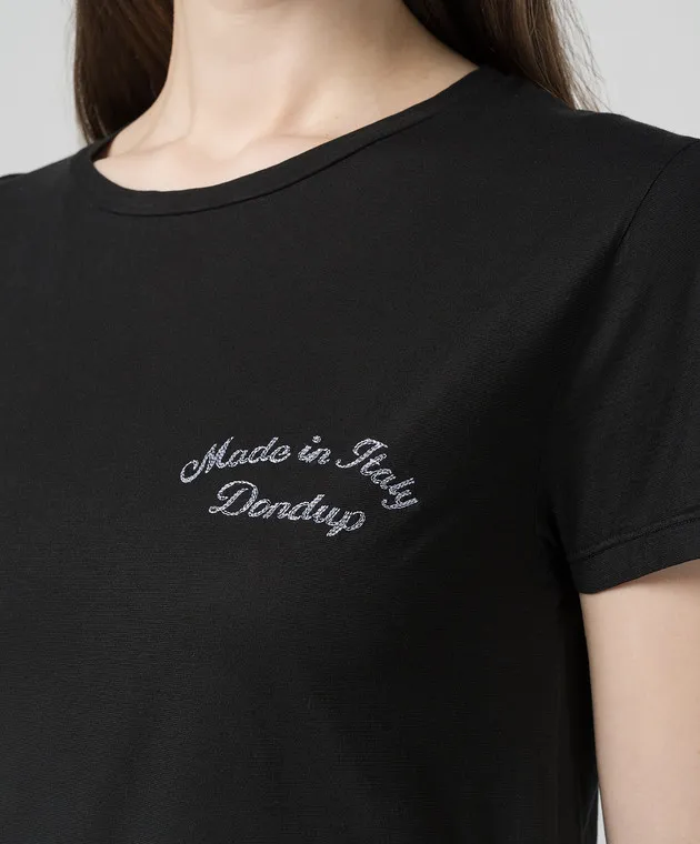 Dondup T-shirt nera con ricamo logo DS007JF0342DHP1