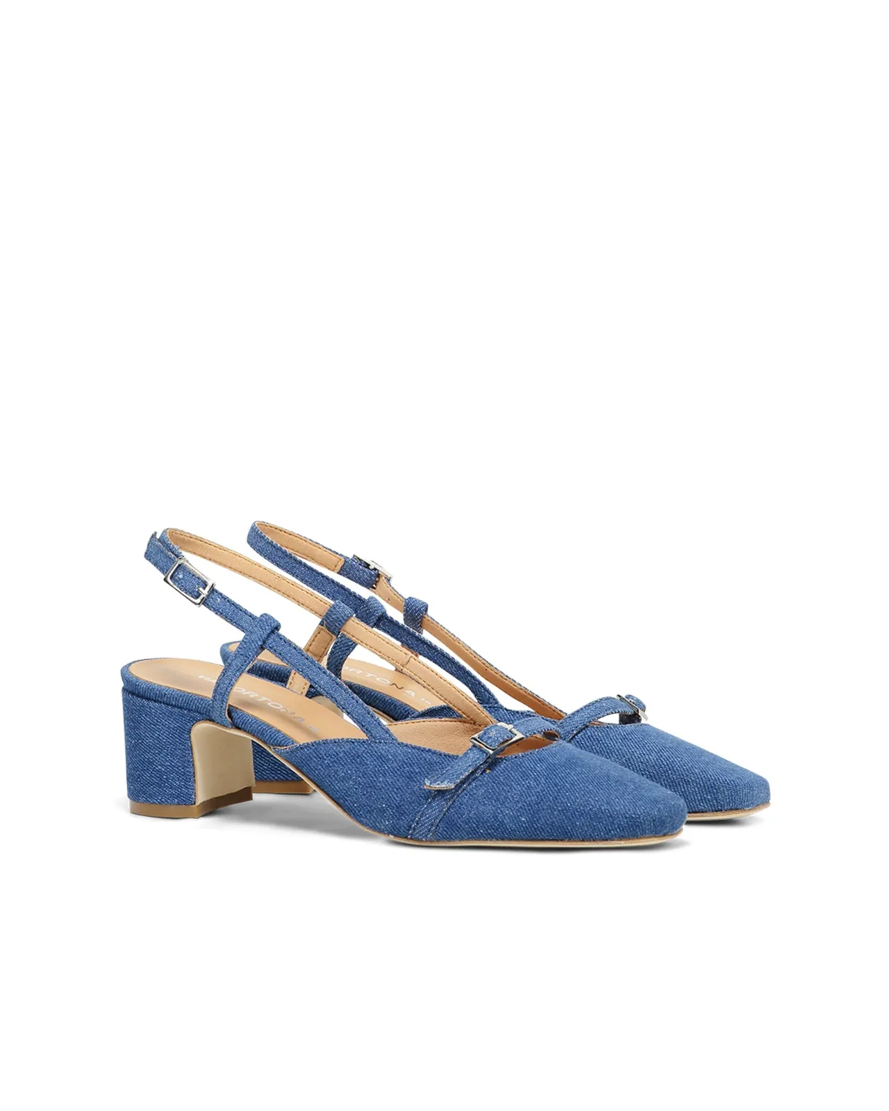 Décolleté slingback denim blu