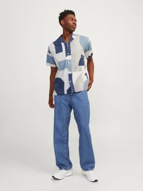 Jack & Jones uomo camicia Carnaby Print 12255977 Grigio/blue/celeste