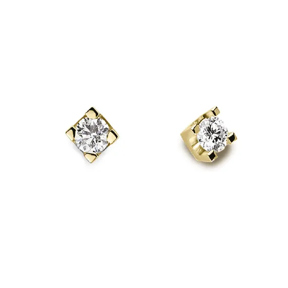 LUCE DI DONNAORO Orecchini Punto Luce Griffes Quadrate Diamanti 0.06ct in Oro Giallo 18kt