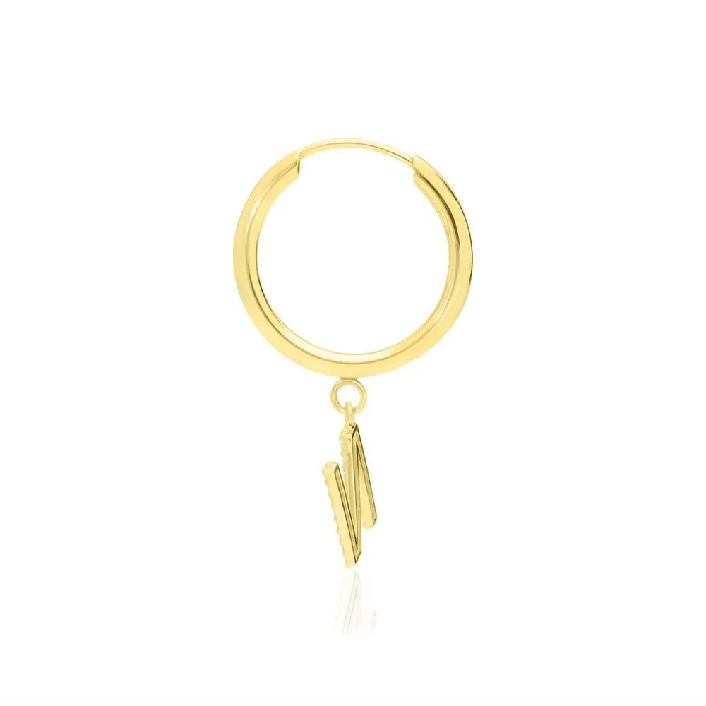 Mono Orecchino A Cerchio Lettera N Toujours Oro Giallo 375/1000 Diametro 15 mm Cubic Zirconia Bianco 1416892