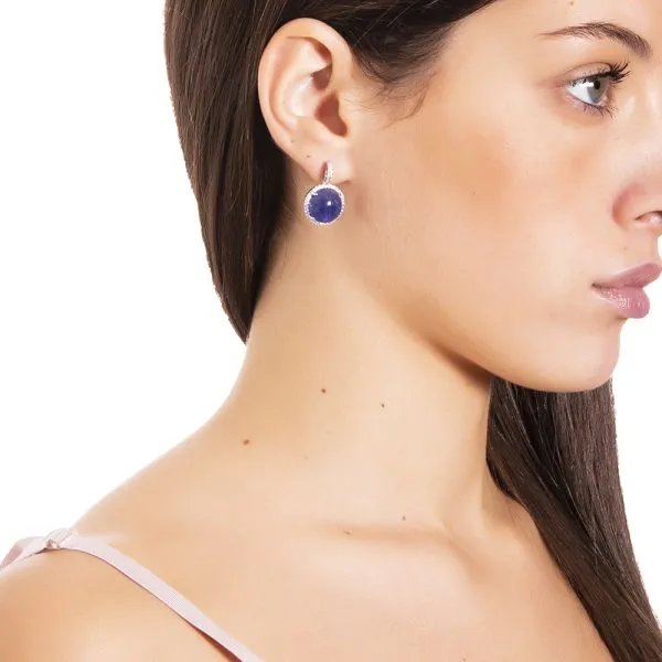 Orecchini con pendente cabochon blu rutilato e zirconi    