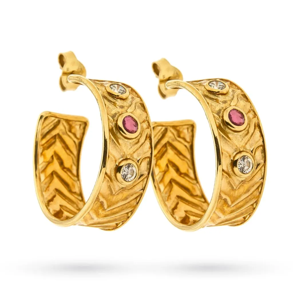 Orecchini oro giallo 18kt a cerchio con rubino e duraliti