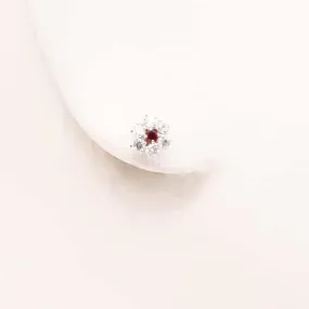 Orecchini punto luce fiore cubic zirconia colore rosso