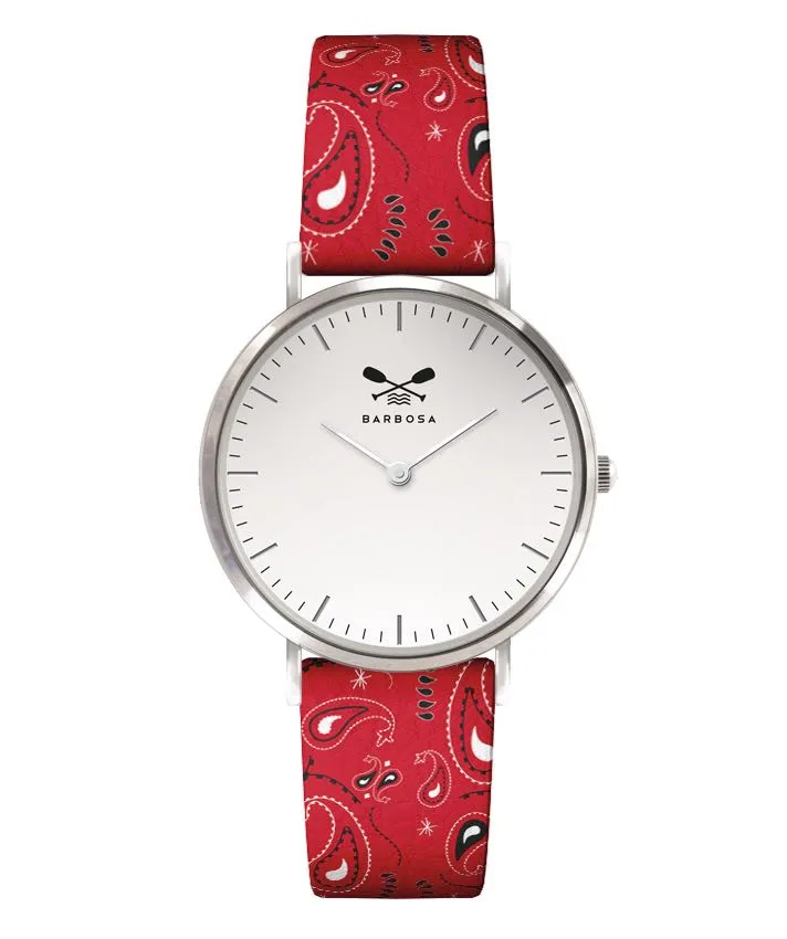 OROLOGIO BIANCO INDICI dm. 36,5 PELLE STAMPA BANDANA ROSSA
