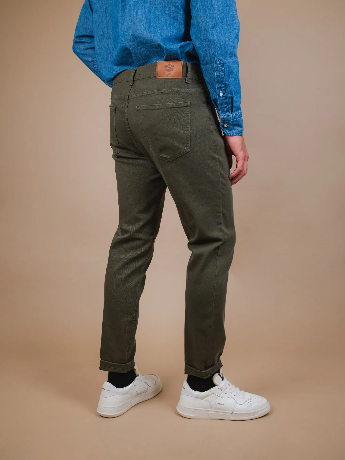 PANTALONE CINQUE TASCHE IN COTONE VERDE MILITARE