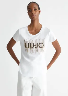 T-shirt con logo e strass