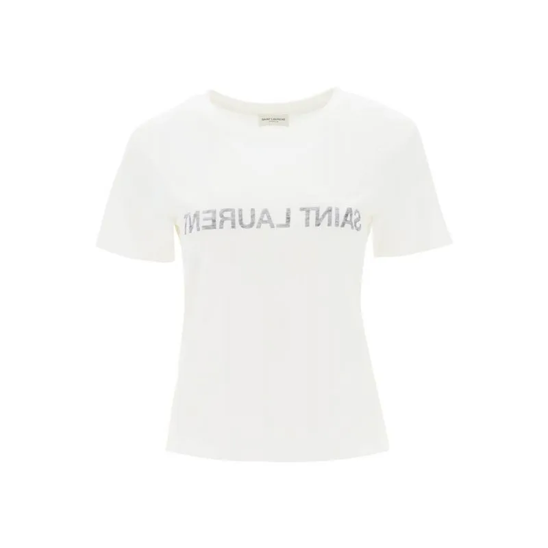 T-shirt con stampa logo reverse